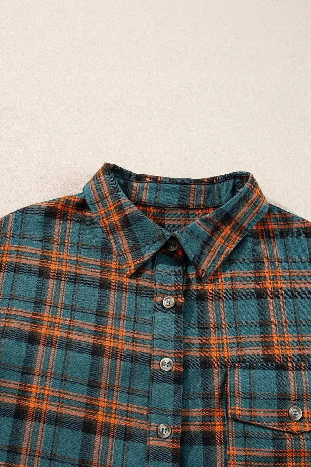 Plaid Collared Neck Long Sleeve Shirt - Trendsi - Flyclothing LLC