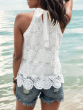 Lace Tied Mock Neck Tank - Trendsi
