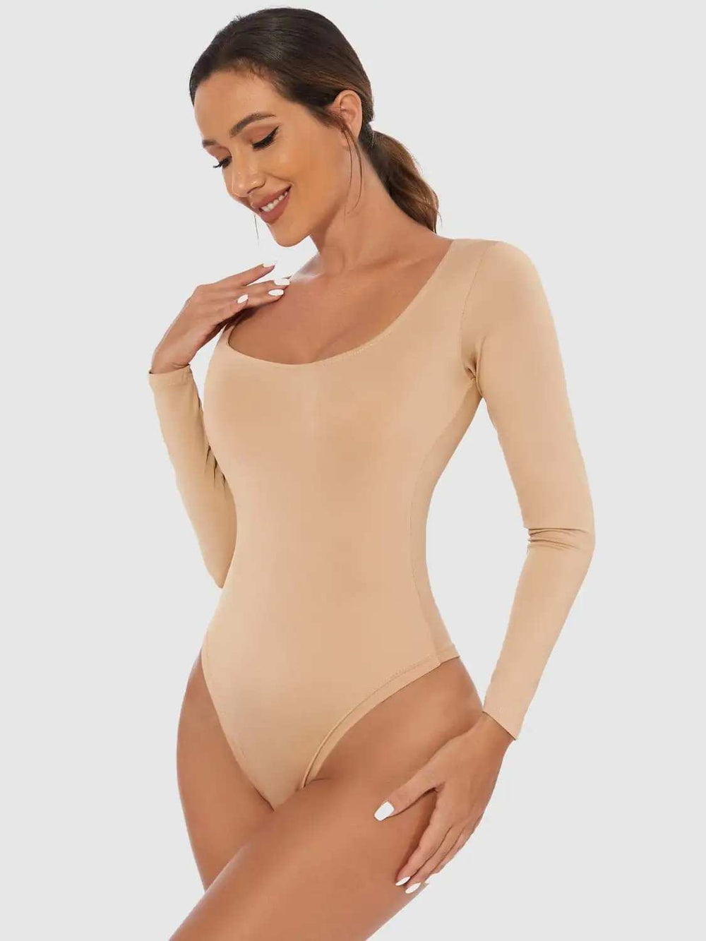 Full Size Scoop Neck Long Sleeve Bodysuit - Trendsi - Flyclothing LLC