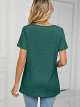 Ruched V-Neck Short Sleeve T-Shirt - Trendsi - Flyclothing LLC