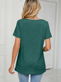 Ruched V-Neck Short Sleeve T-Shirt - Trendsi - Flyclothing LLC