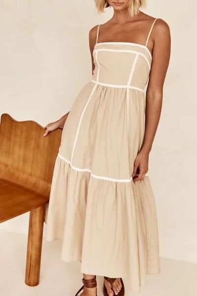 Contrast Trim Square Neck Midi Cami Dress - Trendsi - Flyclothing LLC