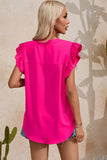 Ruffled Notched Cap Sleeve Blouse - Trendsi - Flyclothing LLC