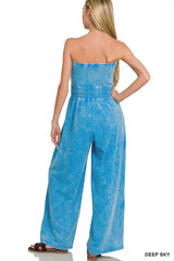 Zenana Acid Washed Strapless Tube Top Jumpsuit - Trendsi - Flyclothing LLC