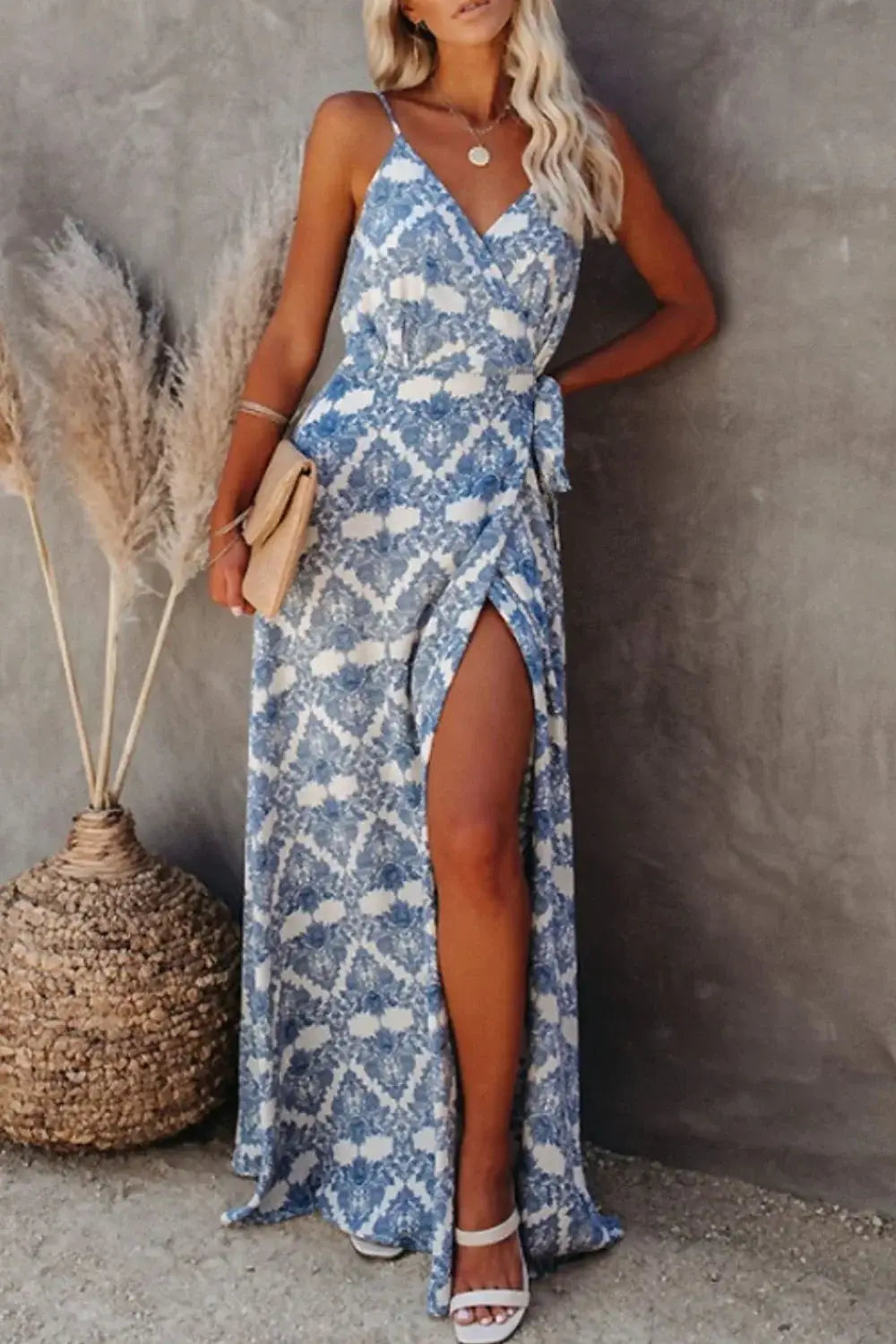 Printed Tied Maxi Cami Dress - Trendsi - Flyclothing LLC