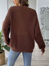 Contrast Trim Dropped Shoulder Long Sleeve Sweater - Trendsi - Flyclothing LLC