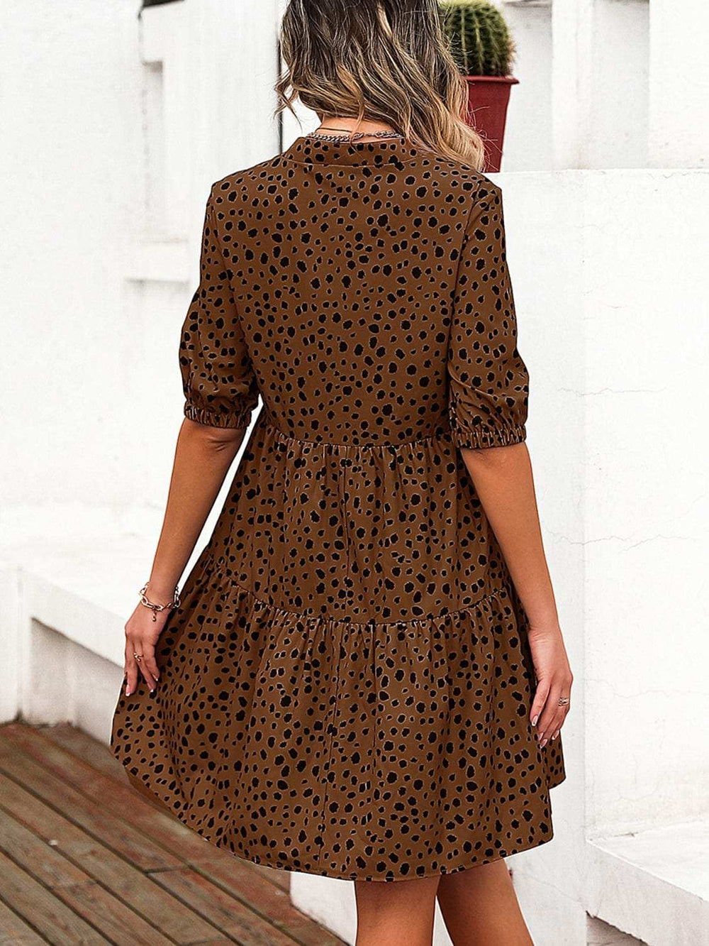 Printed Notched Half Sleeve Dress - Trendsi - Flyclothing LLC