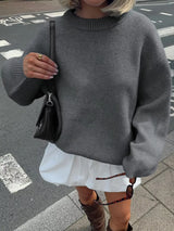 Ribbed Round Neck Dropped Shoulder Sweater - Trendsi - Flyclothing LLC