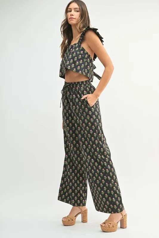 MABLE Floral Print Ruffle Top and Pants Set - Trendsi - Flyclothing LLC