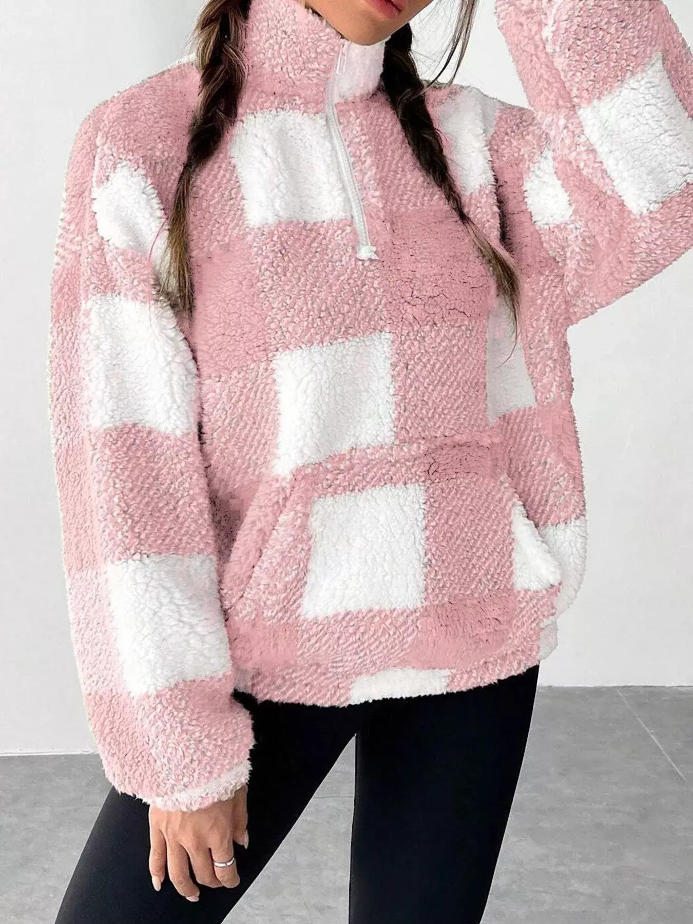 Full Size Plaid Sherpa Long Sleeve Sweatshirt Plus Size - Trendsi - Flyclothing LLC