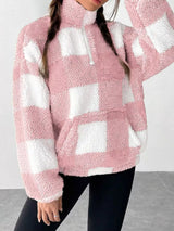 Full Size Plaid Sherpa Long Sleeve Sweatshirt Plus Size - Trendsi - Flyclothing LLC