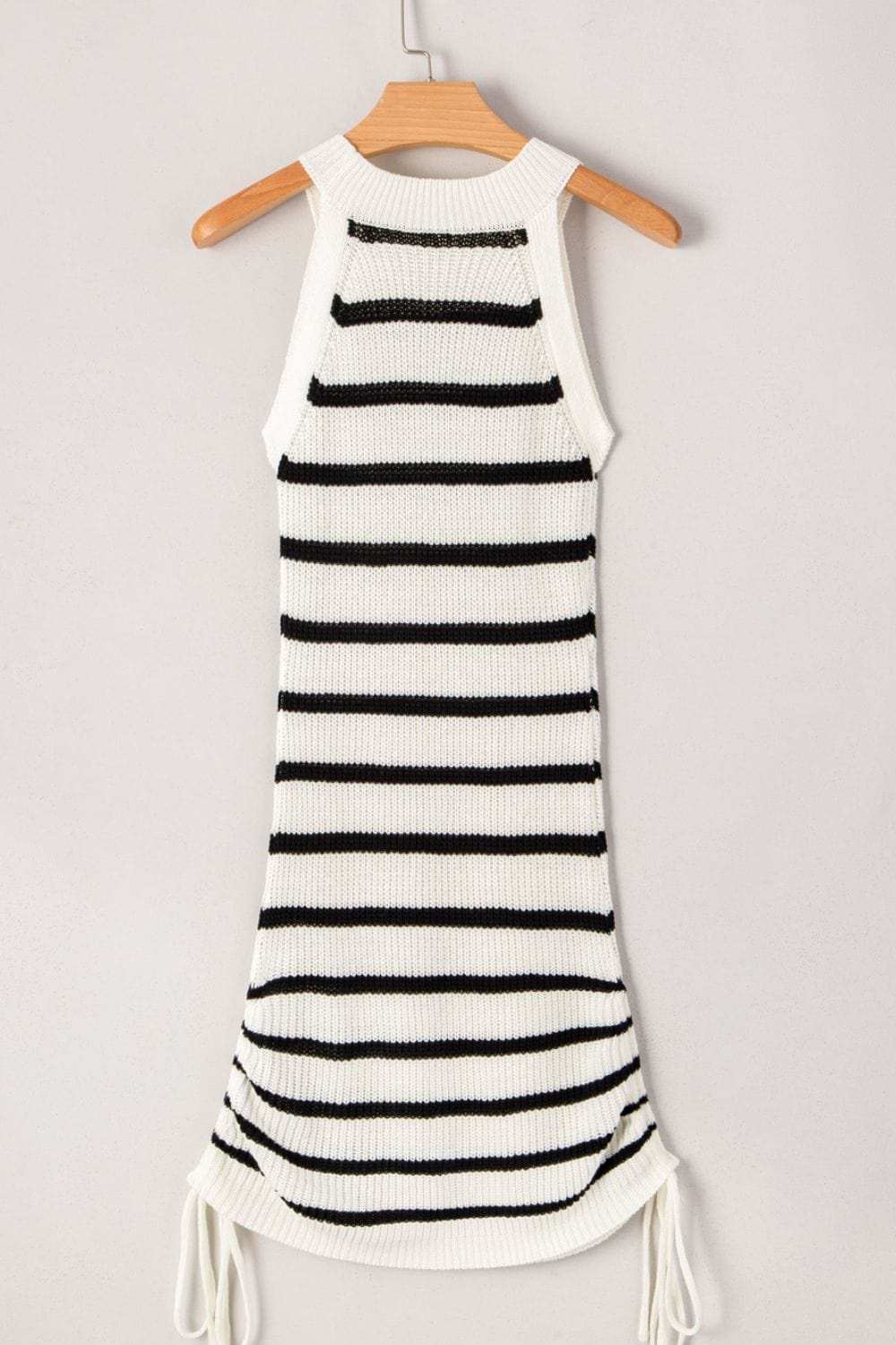 Contrast Striped Drawstring Detail Sleeveless Sweater Dress - Trendsi - Flyclothing LLC