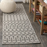 20' Light Gray And Black Trellis Indoor Outdoor Runner Rug - HomeRoots - Flyclothing LLC