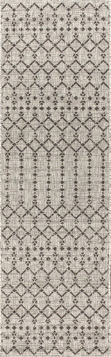 20' Light Gray And Black Trellis Indoor Outdoor Runner Rug - HomeRoots - Flyclothing LLC