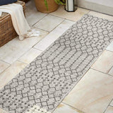 20' Light Gray And Black Trellis Indoor Outdoor Runner Rug - HomeRoots - Flyclothing LLC