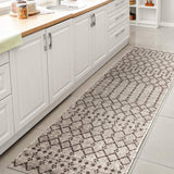 20' Light Gray And Black Trellis Indoor Outdoor Runner Rug - HomeRoots - Flyclothing LLC