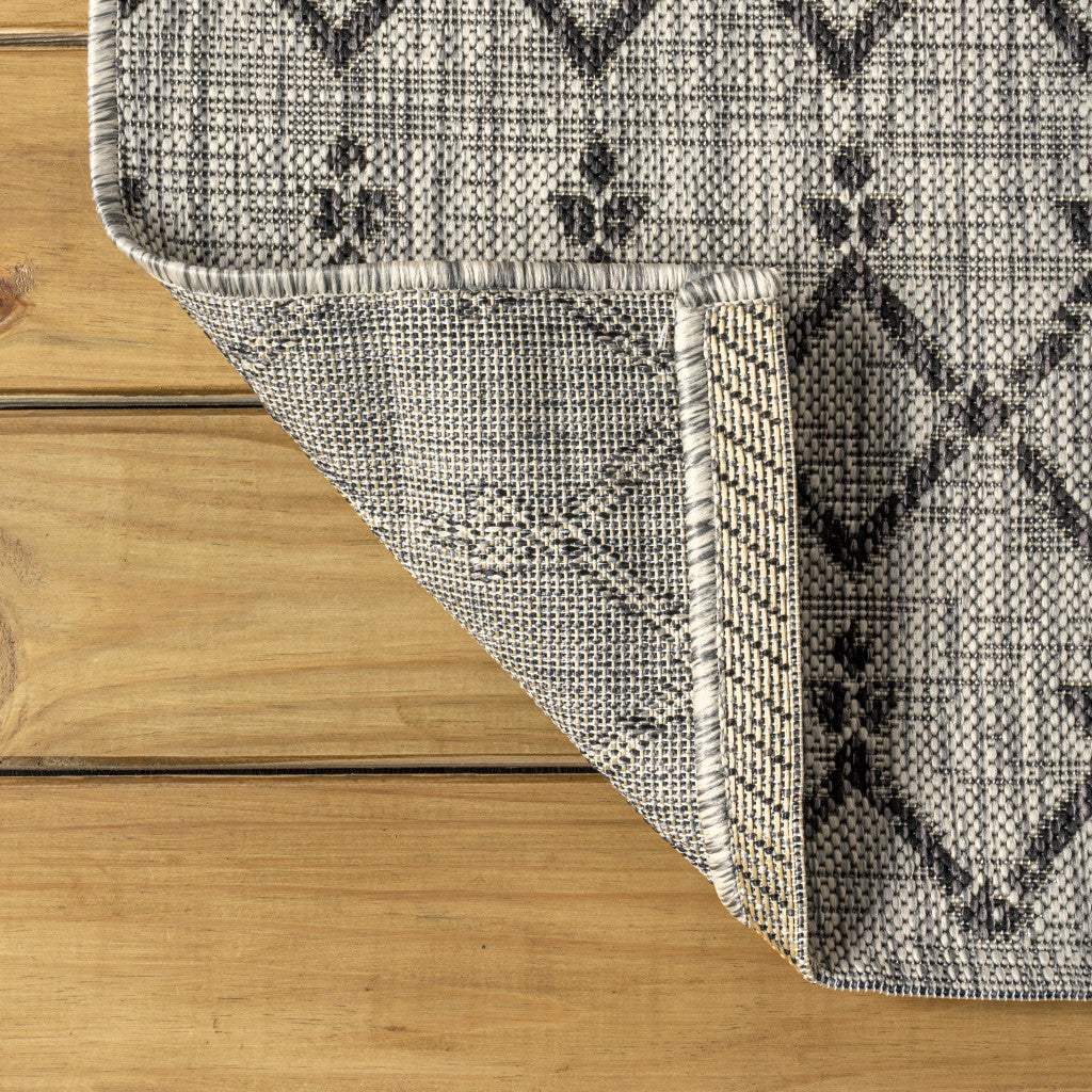 20' Light Gray And Black Trellis Indoor Outdoor Runner Rug - HomeRoots - Flyclothing LLC