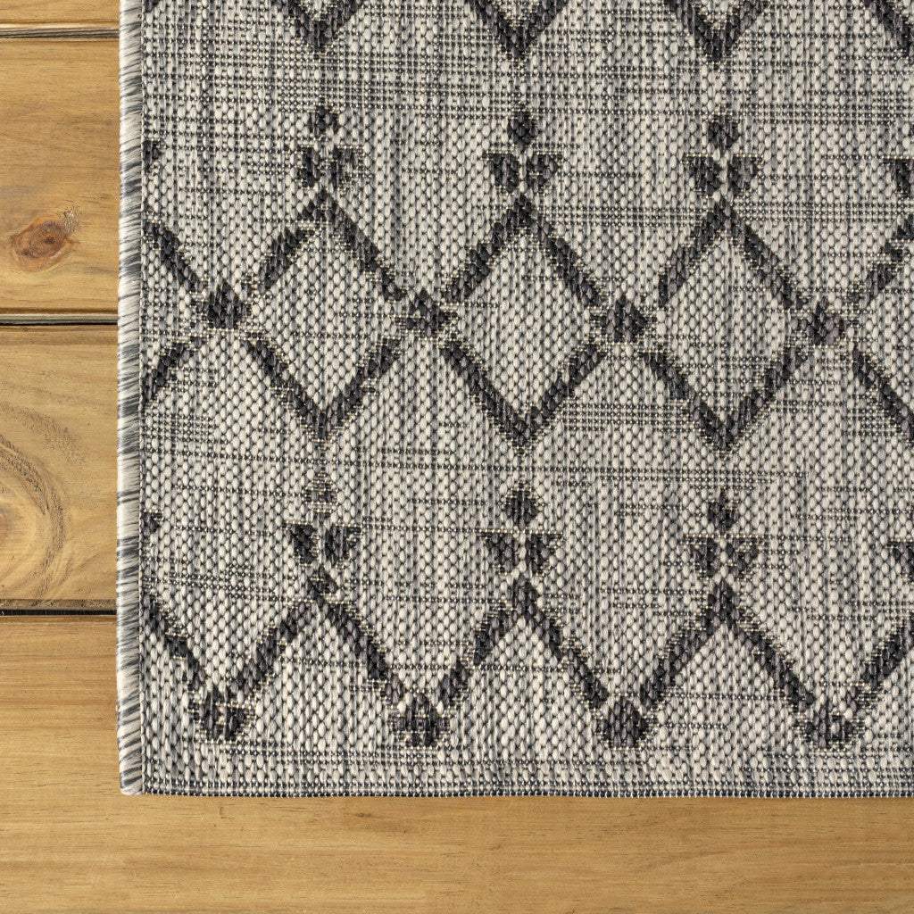 20' Light Gray And Black Trellis Indoor Outdoor Runner Rug - HomeRoots - Flyclothing LLC