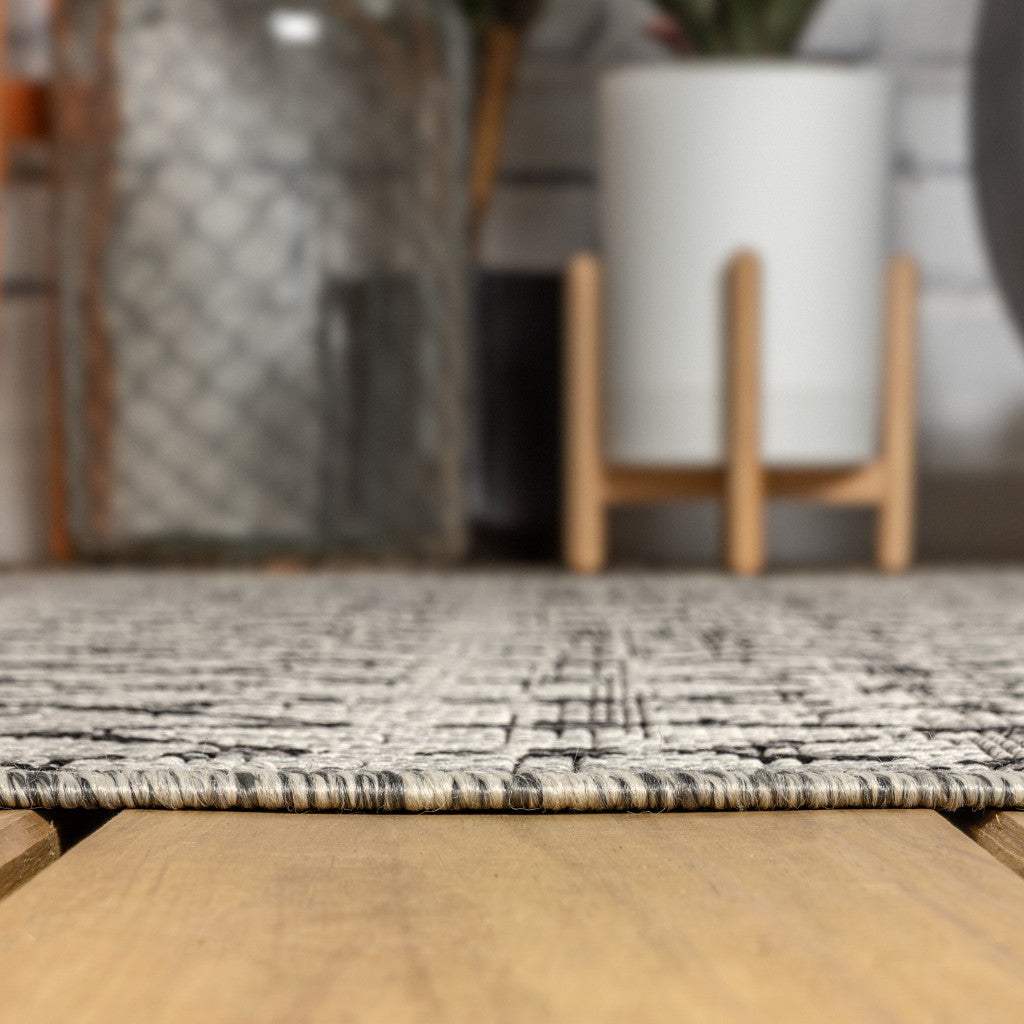 20' Light Gray And Black Trellis Indoor Outdoor Runner Rug - HomeRoots - Flyclothing LLC