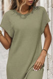 Waffle-Knit Cap Sleeve Knee Length Dress - Trendsi