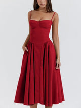 Sweetheart Neck Ruched Midi Dress - Trendsi - Flyclothing LLC