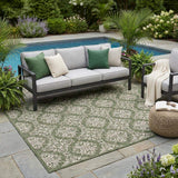 5' X 8' Green And Cream Floral Indoor Outdoor Area Rug - HomeRoots - Flyclothing LLC