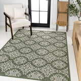 5' X 8' Green And Cream Floral Indoor Outdoor Area Rug - HomeRoots - Flyclothing LLC