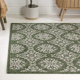 5' X 8' Green And Cream Floral Indoor Outdoor Area Rug - HomeRoots - Flyclothing LLC
