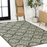 5' X 8' Green And Cream Floral Indoor Outdoor Area Rug - HomeRoots - Flyclothing LLC