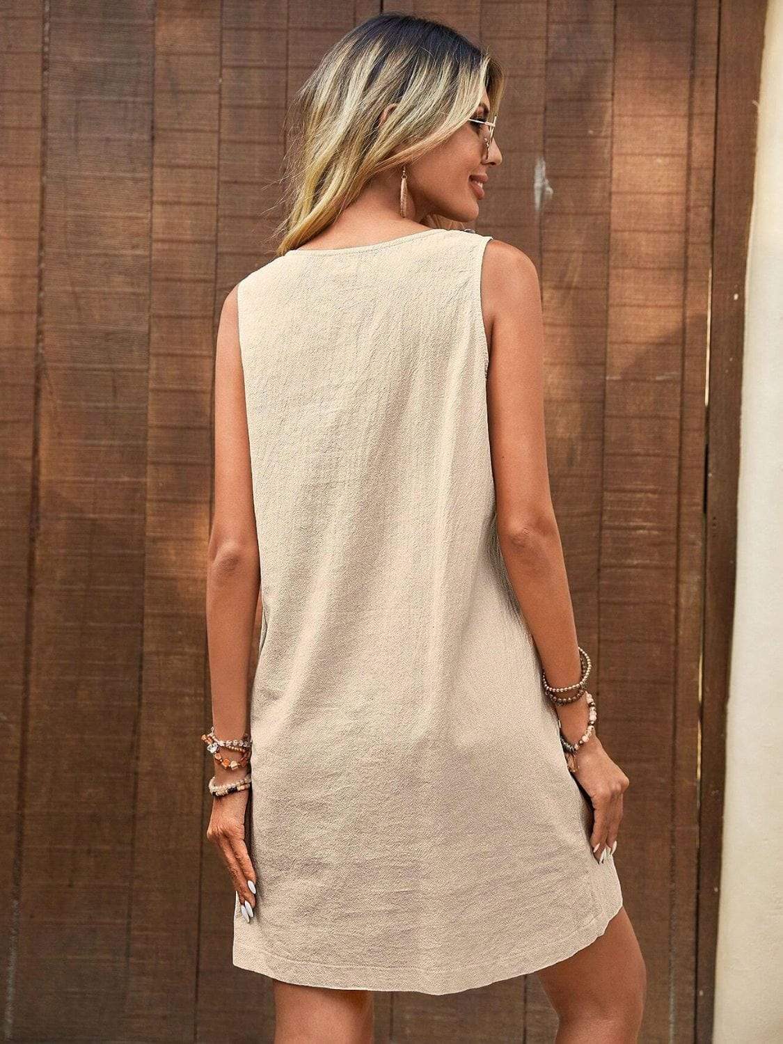 Decor Button Mini Tank Dress with Pockets - Trendsi - Flyclothing LLC
