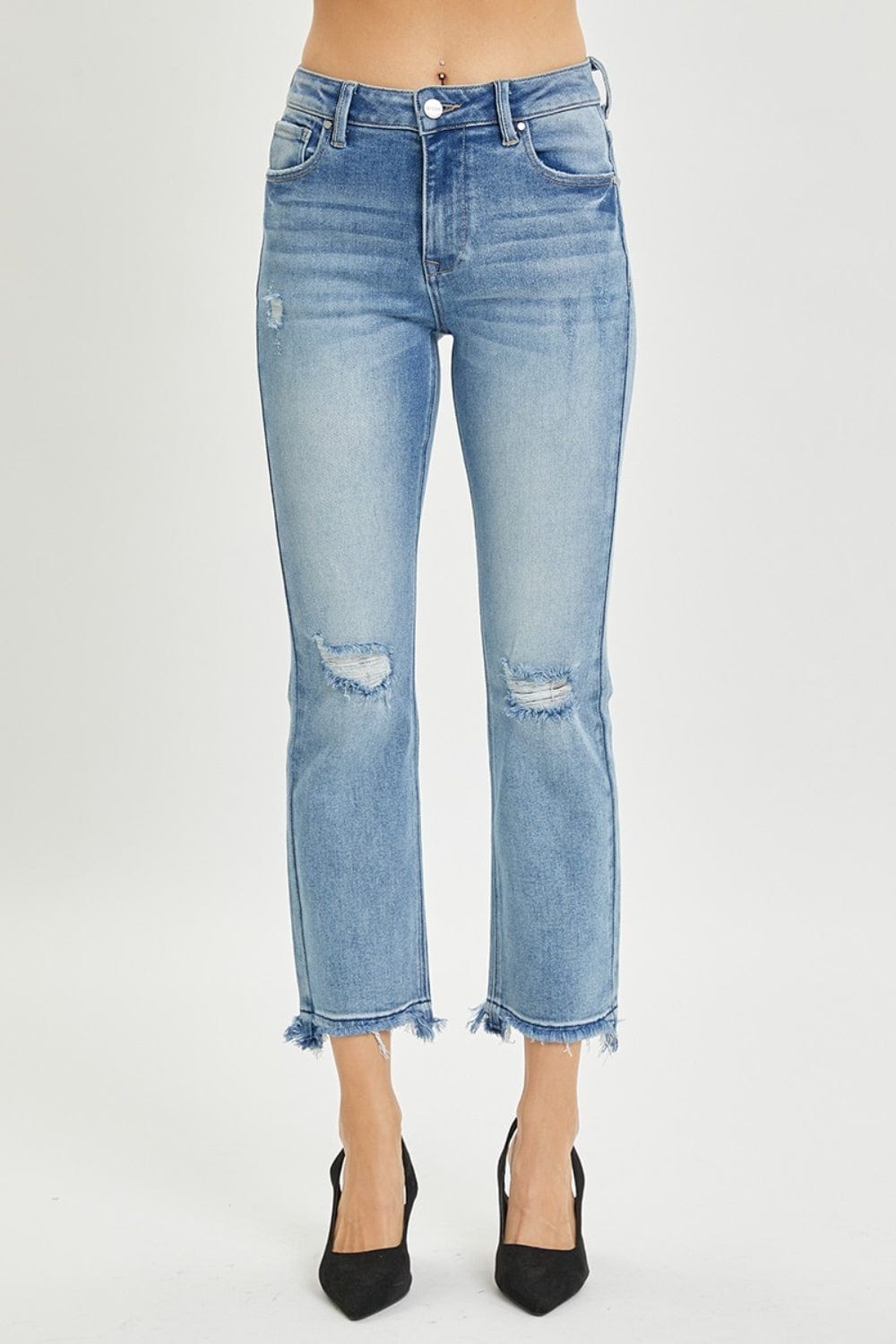 RISEN Full Size High Rise Distressed Cropped Straight Jeans - Trendsi