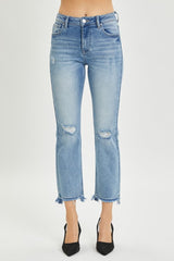 RISEN Full Size High Rise Distressed Cropped Straight Jeans - Trendsi