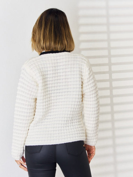 Contrast Trim Button Up Cardigan - Trendsi