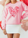 Bow Printed Big Heart Valentines Day Pullover Sweatshirt - Trendsi - Flyclothing LLC