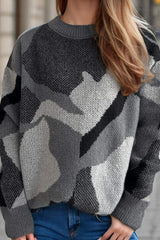 Contrast Round Neck Long Sleeve Sweater - Trendsi - Flyclothing LLC
