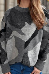 Contrast Round Neck Long Sleeve Sweater - Trendsi