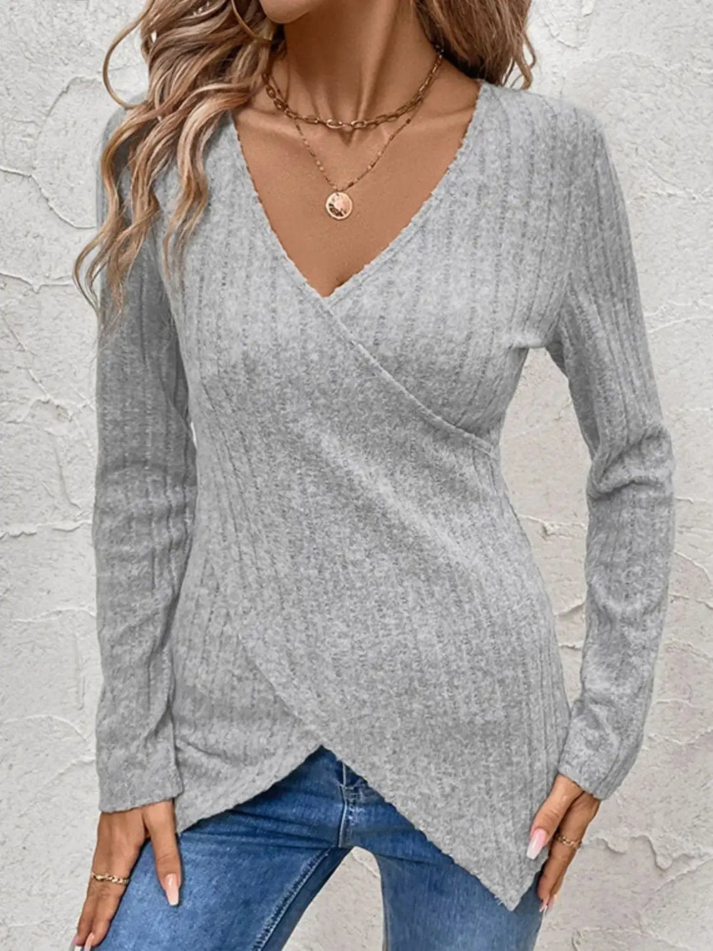 Perfee Surplice Long Sleeve T-Shirt - Trendsi