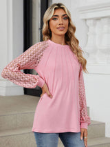 Round Neck Lace Long Sleeve Top - Trendsi - Flyclothing LLC