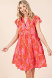Mittoshop Leaf Print Ruffle Sleeve Tiered Mini Dress - Trendsi