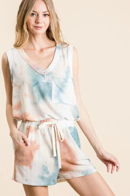 BiBi Tie Dye Textured Knit Top and Shorts Set - Trendsi - Flyclothing LLC