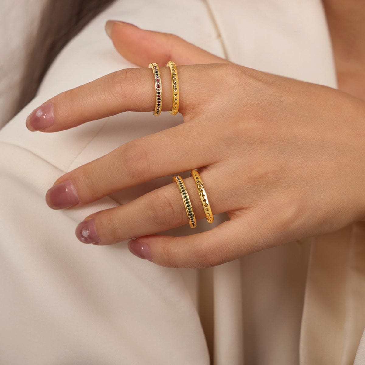 Gold-Plated Czech Diamond Double-Layered Ring - Trendsi