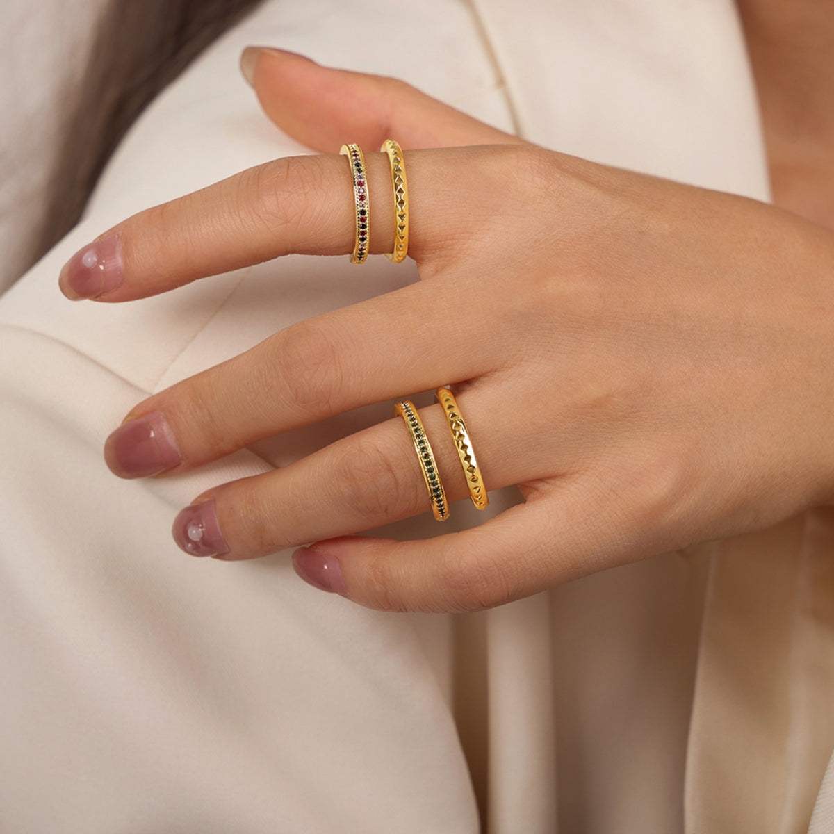 Gold-Plated Czech Diamond Double-Layered Ring - Trendsi - Flyclothing LLC