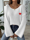 Heart Boat Neck Dropped Shoulder Sweater - Trendsi - Flyclothing LLC