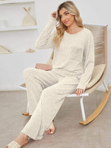Round Neck Long Sleeve Top and Pants Set - Trendsi - Flyclothing LLC