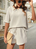 Waffle-Knit Half Sleeve Top and Shorts Set - Trendsi