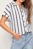 Striped Button Up Short Sleeve Shirt - Trendsi