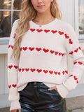 Heart Round Neck Long Sleeve Sweater - Trendsi