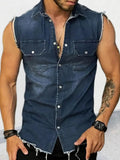 Men's Snap Down Sleeveless Denim Shirt - Trendsi