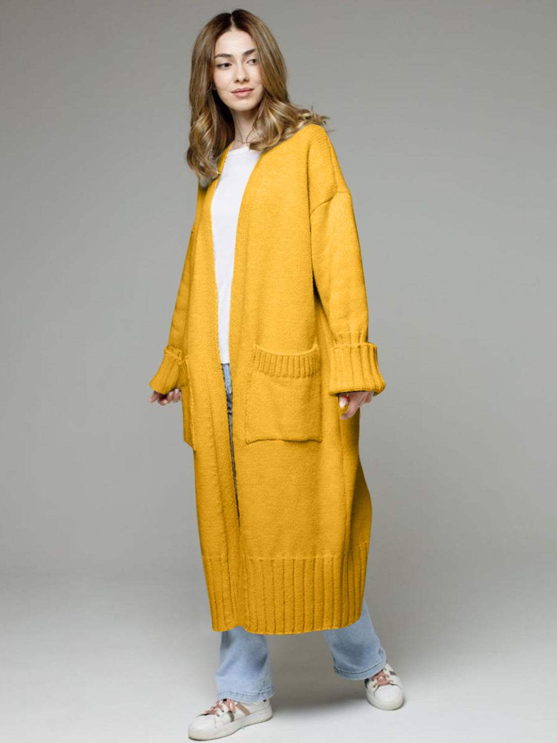 Pocketed Open Front Dropped Shoulder Cardigan - Trendsi - Flyclothing LLC