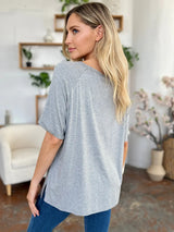 Basic Bae Full Size Bamboo Slit V-Neck Short Sleeve T-Shirt - ShopBasicbae - Flyclothing LLC
